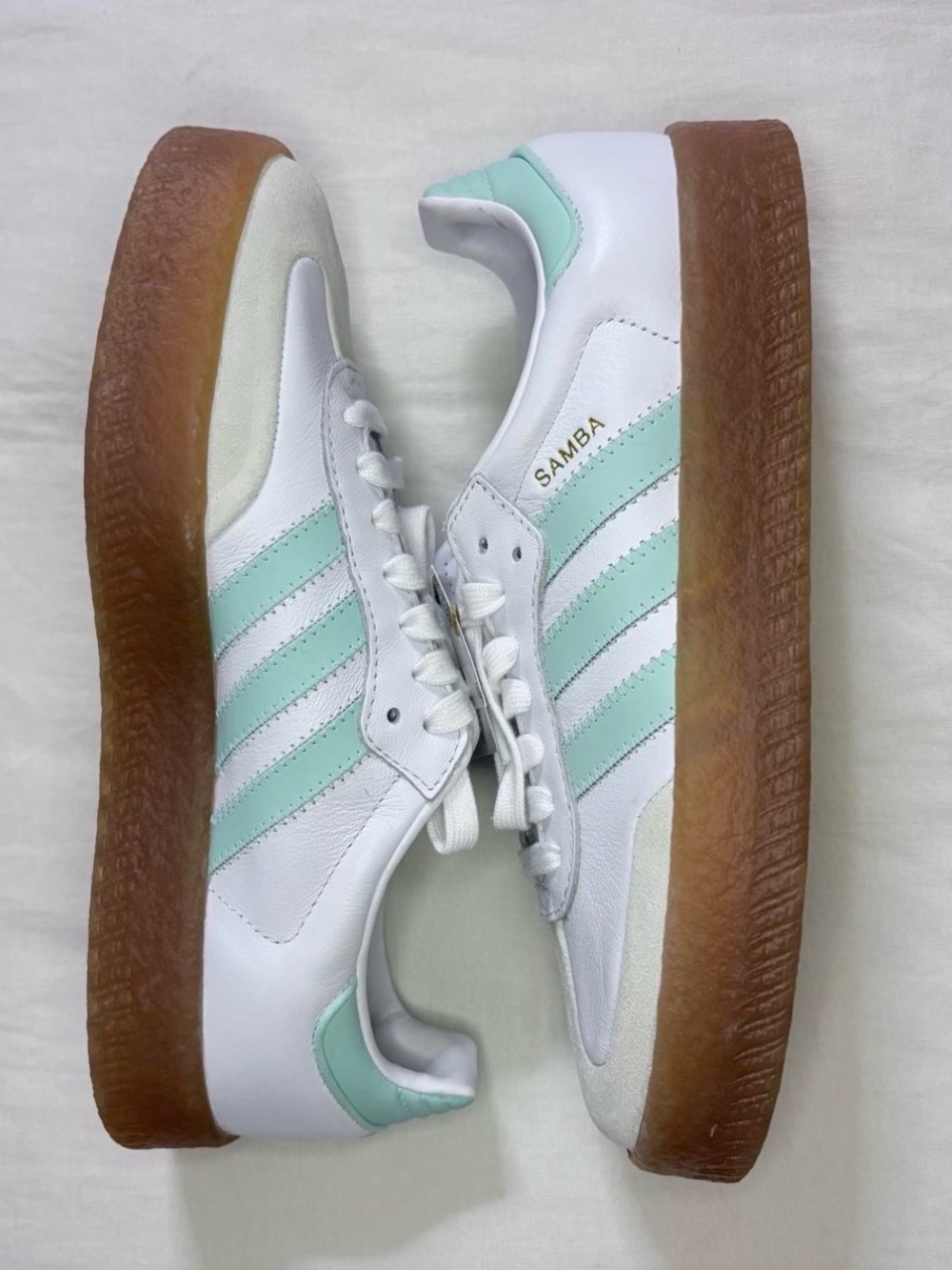 Adidas Samba Women's White & Mint Platform Sneakers Size 7W